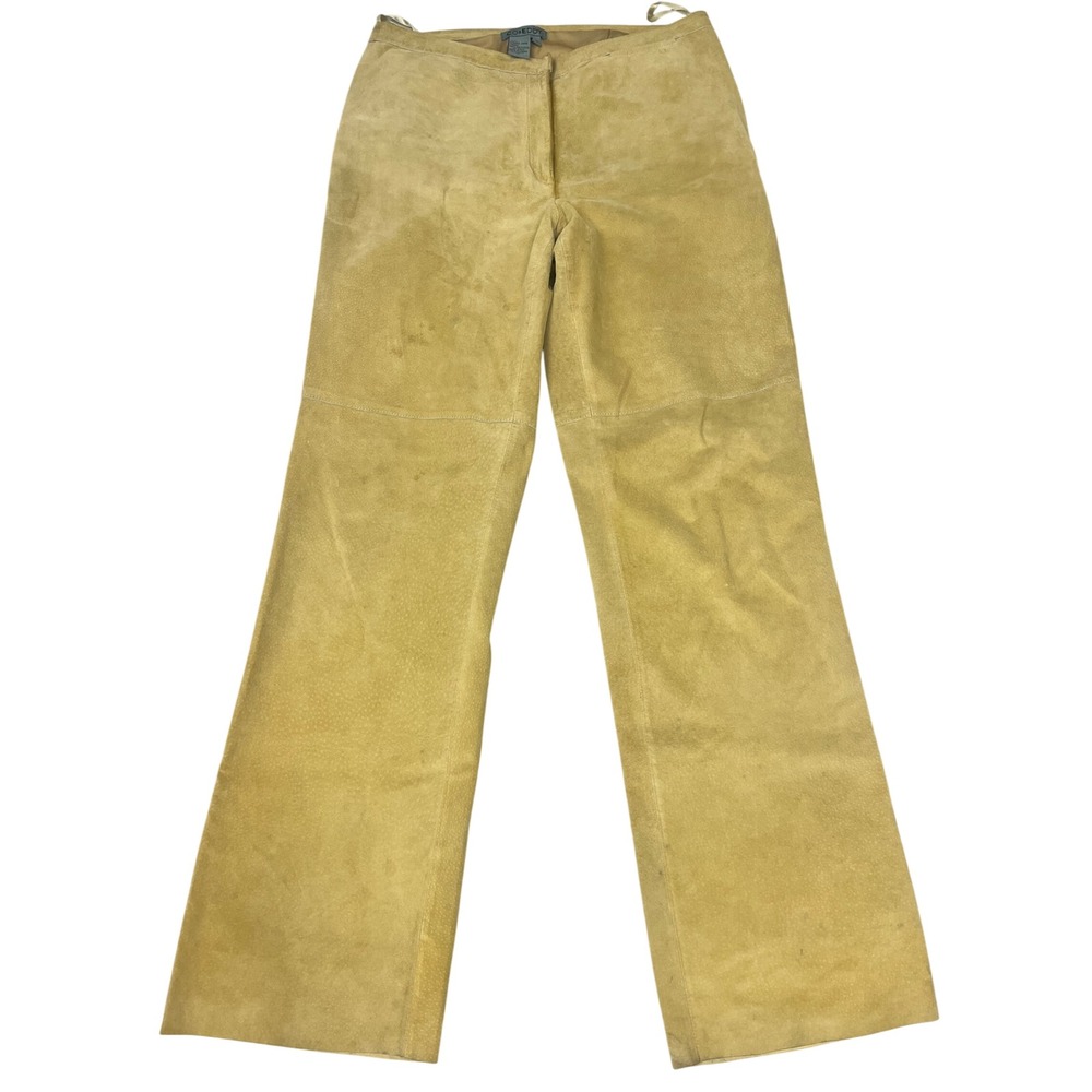 Co & Eddy Mustard Yellow Genuine Suede Leather Pants Size 8 Vintage Style - Picture 2 of 11